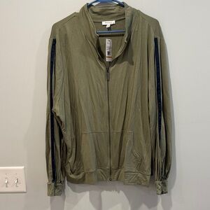 Skinnygirl Olive Green Zip-Up Hoodie with Navy Stripes